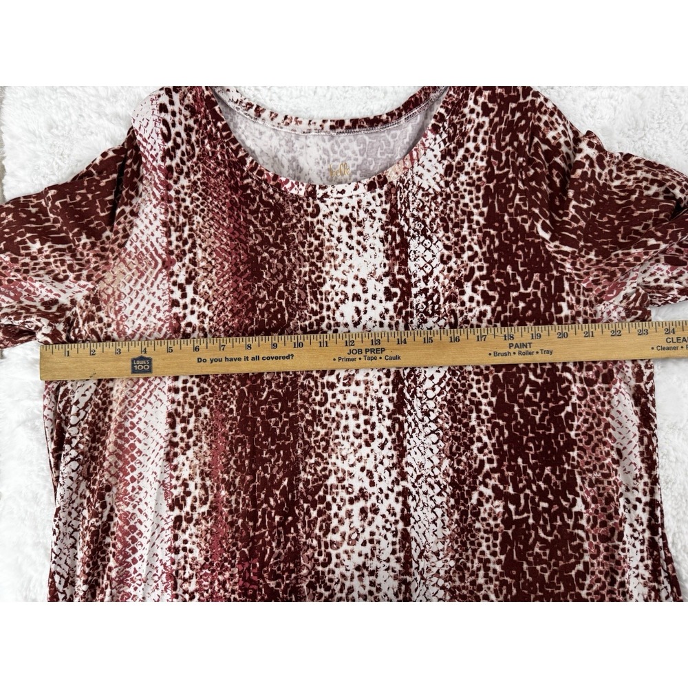 Belle by Kim Gravel Pullover Tee Top Long Sleeve Brown Pink Animal Print Size XL - Picture 5 of 9